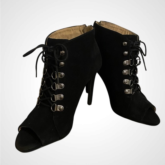 G.I.L.I. | Black Lace-Up Peep-Toe Stiletto Boots | Gi-Feliana Suede Boot NWOB 7 - Picture 9 of 13